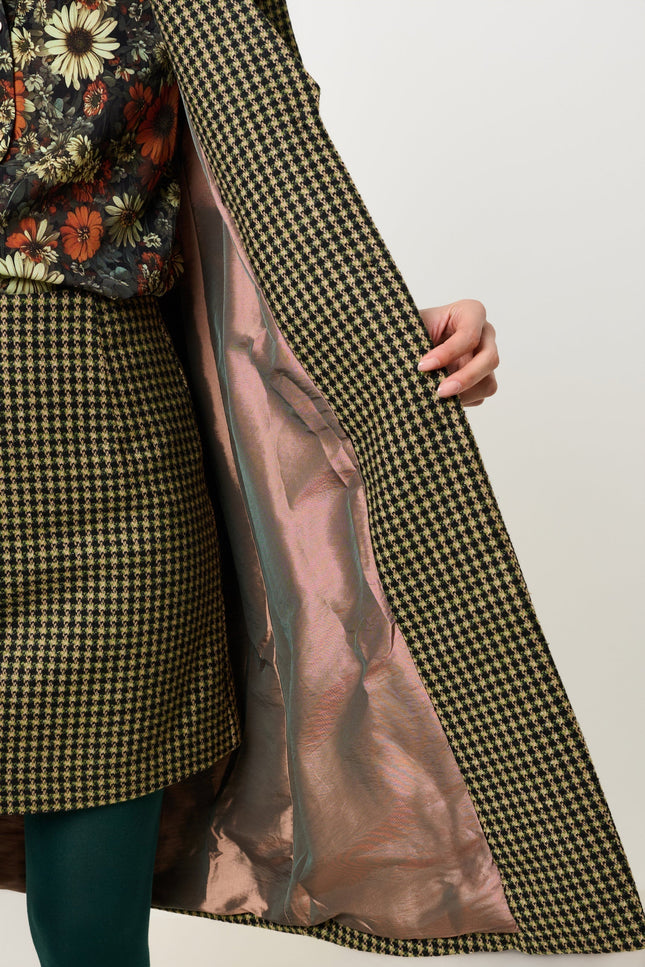 Mischa Burray Fur Collar Statement Sleeve Check Coat - Fern - Detail 4