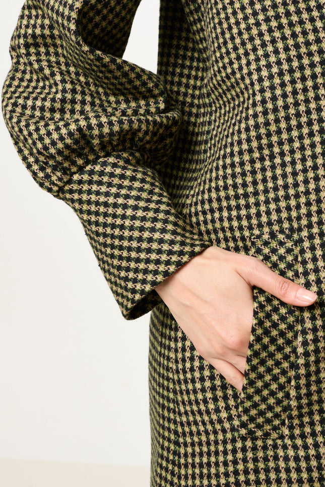 Mischa Burray Fur Collar Statement Sleeve Check Coat - Fern - Detail 3