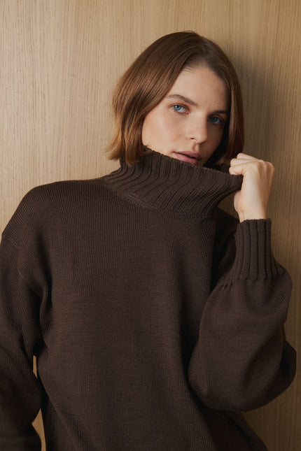 Brown oversized merino wool high neck sweater – Monala