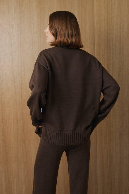 Brown oversized merino wool crew neck sweater – Monala
