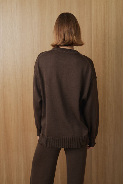 Brown oversized merino wool crew neck sweater – Monala