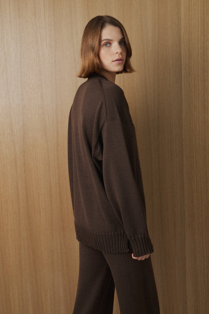 Brown oversized merino wool crew neck sweater – Monala
