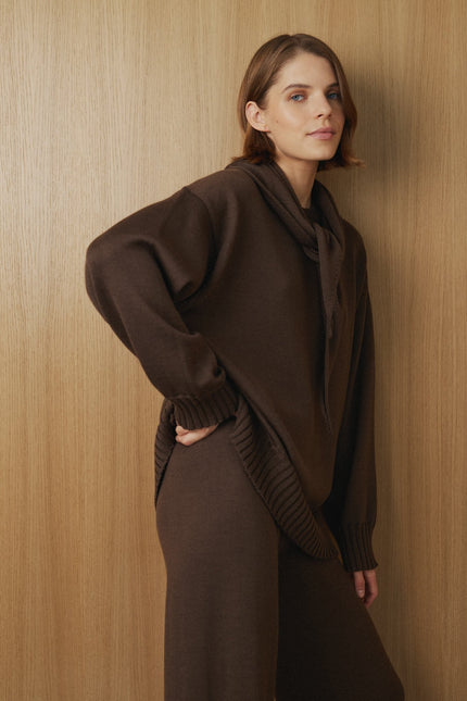 Brown merino wool knitwear set for women – Monala