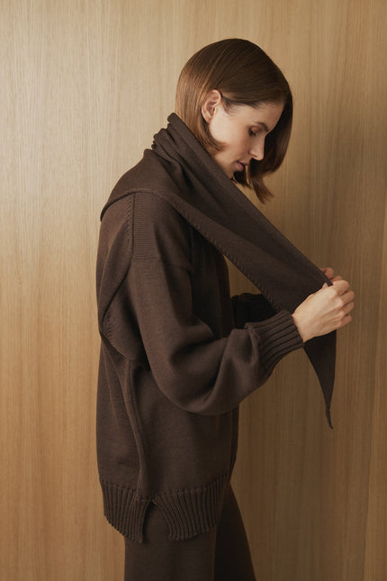 Brown merino wool knitwear set for women – Monala