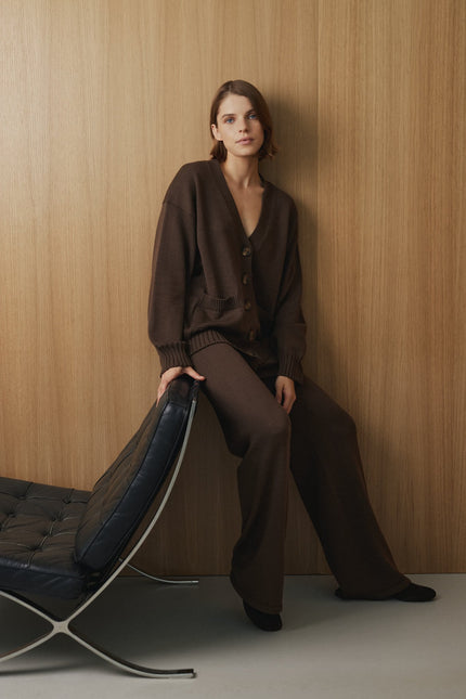 Women's knitted cardigan and trousers set