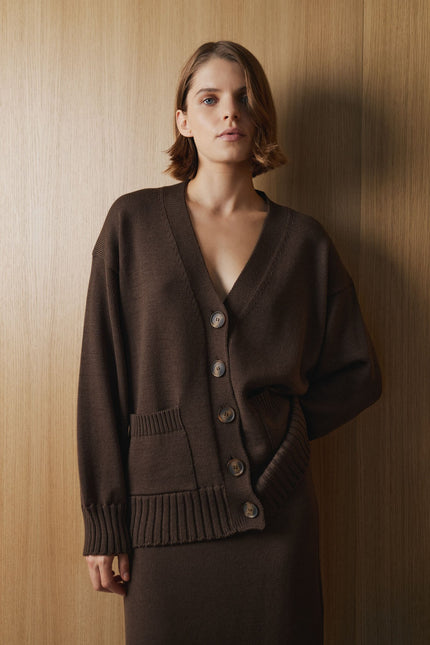 Oversized merino wool button-up cardigan for women