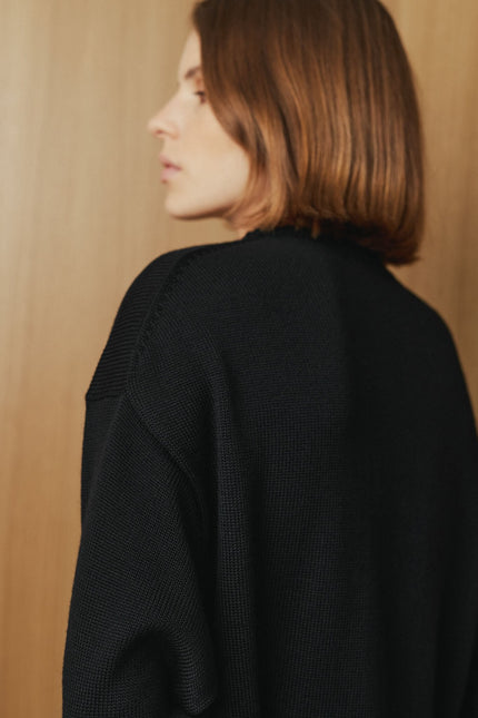 Black merino knit sweater with crew neck