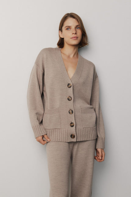 Women's beige merino wool button-up cardigan