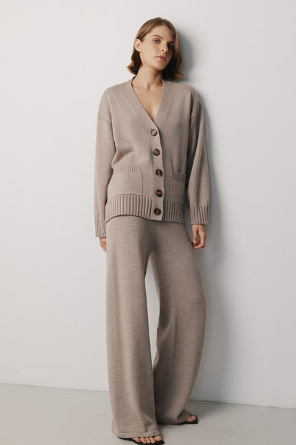 Beige merino wool two piece set for women