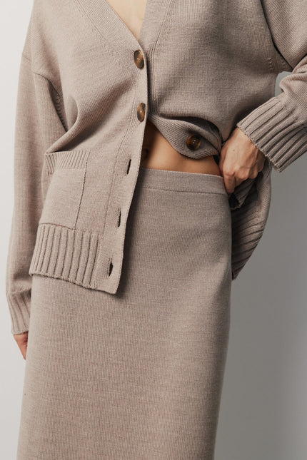 Beige knitted midi skirt for women