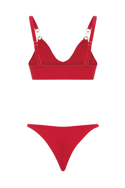 MOVOM Manu Bralet Bikini, kırmızı, kumaş doku yakın çekim