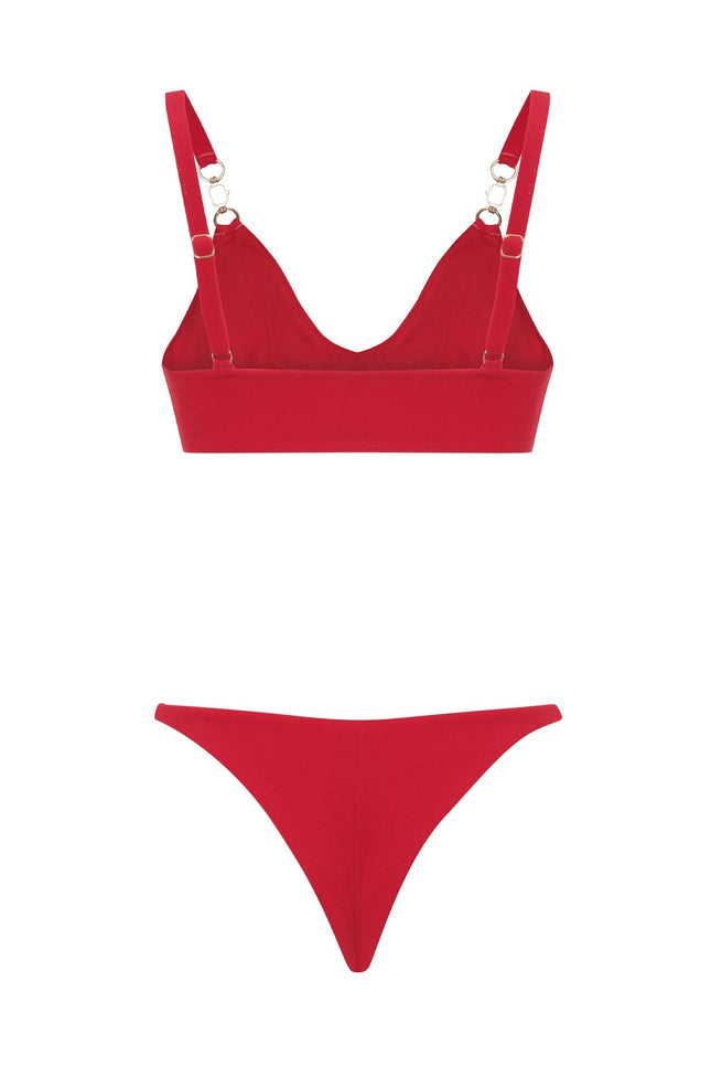 MOVOM Manu Bralet Bikini, kırmızı, kumaş doku yakın çekim