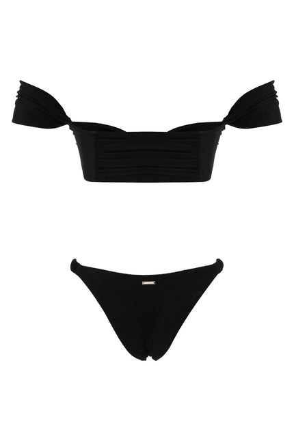 MOVOM Dominique Düşük Omuz Bikini, siyah, kumaş doku yakın çekim