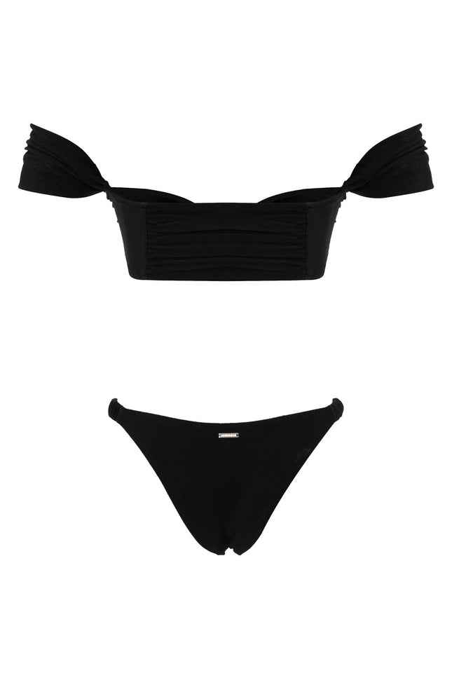 MOVOM Dominique Düşük Omuz Bikini, siyah, kumaş doku yakın çekim