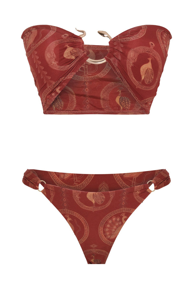 MOVOM Kaora Straplez Halkalı Bikini, kırmızı, model üzerinde tam boy görünüm