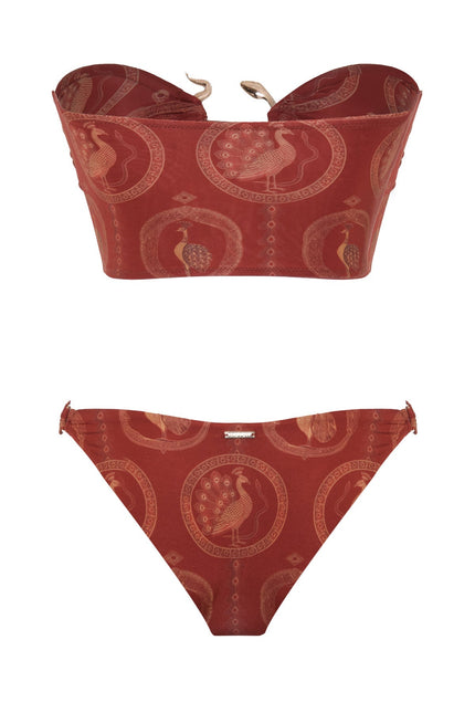 MOVOM Kaora Straplez Halkalı Bikini, kırmızı, kumaş doku yakın çekim