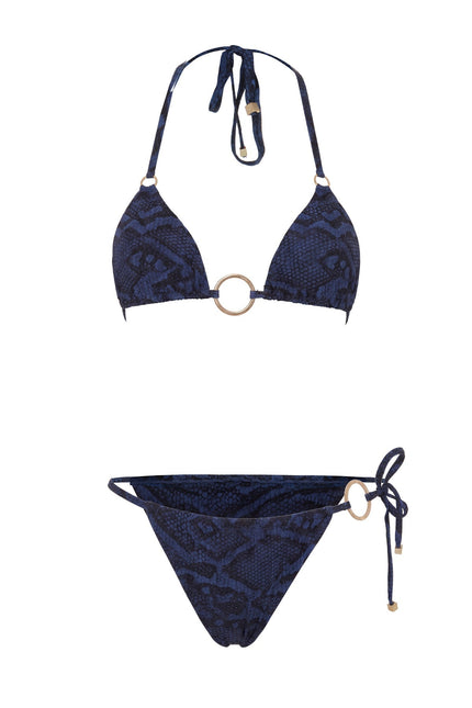 MOVOM Althea Üçgen Bikini, lacivert, model üzerinde tam boy görünüm