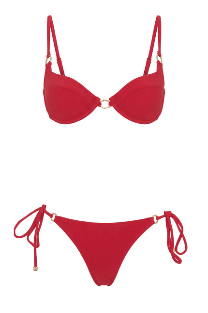 MOVOM Pavelle Balenli Deniz Kabuğu Bikini, kırmızı, model üzerinde tam boy görünüm