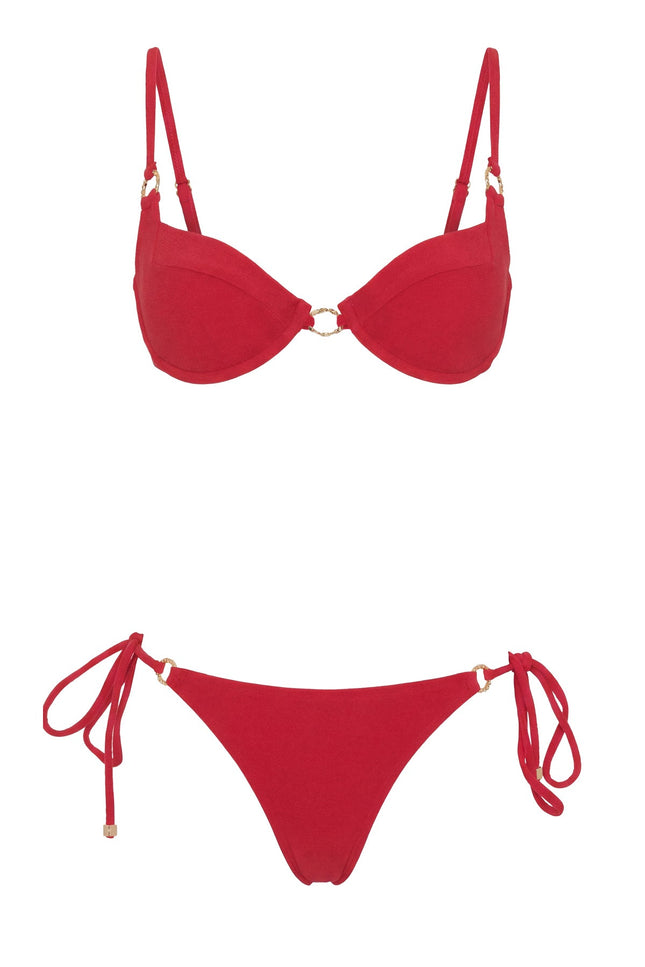 MOVOM Pavelle Balenli Deniz Kabuğu Bikini, kırmızı, model üzerinde tam boy görünüm