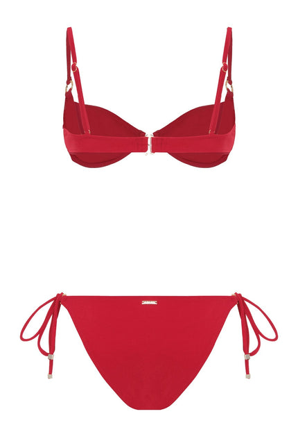 MOVOM Pavelle Balenli Deniz Kabuğu Bikini, kırmızı, altın kapaklı kemer detayı