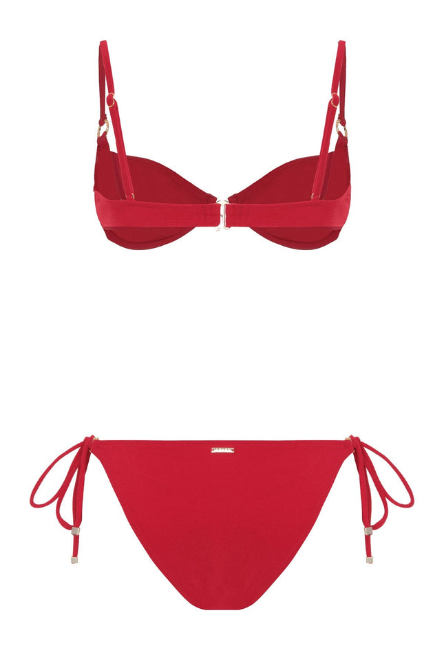 MOVOM Pavelle Balenli Deniz Kabuğu Bikini, kırmızı, altın kapaklı kemer detayı
