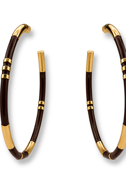 Michael Nash Jewelry | Mallory Chocolate And Gold Stripe Hoop Earrings