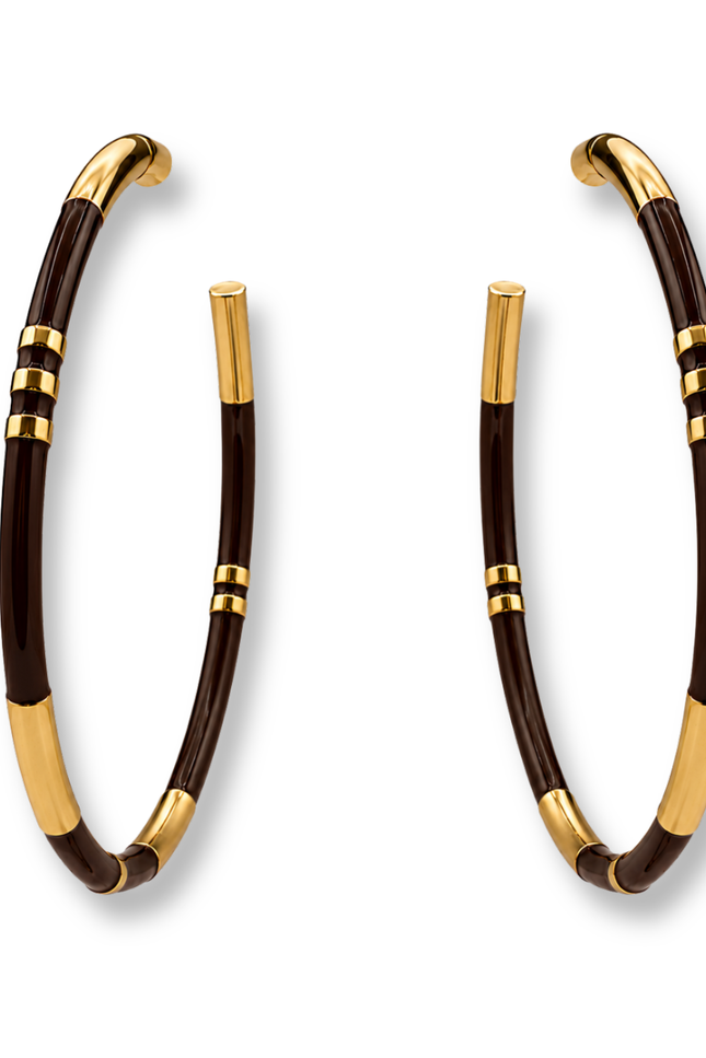 Michael Nash Jewelry | Mallory Chocolate And Gold Stripe Hoop Earrings