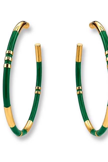 Mallory Green And Gold Stripe Hoop Earrings