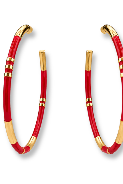 Mallory Red And Gold Stripe Hoop Earrings