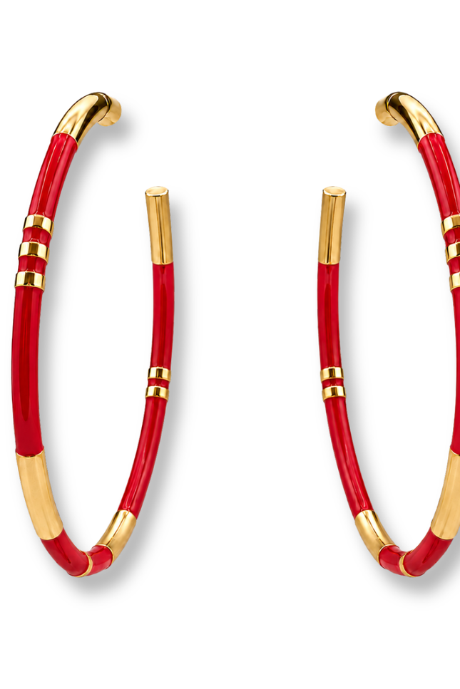 Michael Nash Jewelry | Mallory Red And Gold Stripe Hoop Earrings