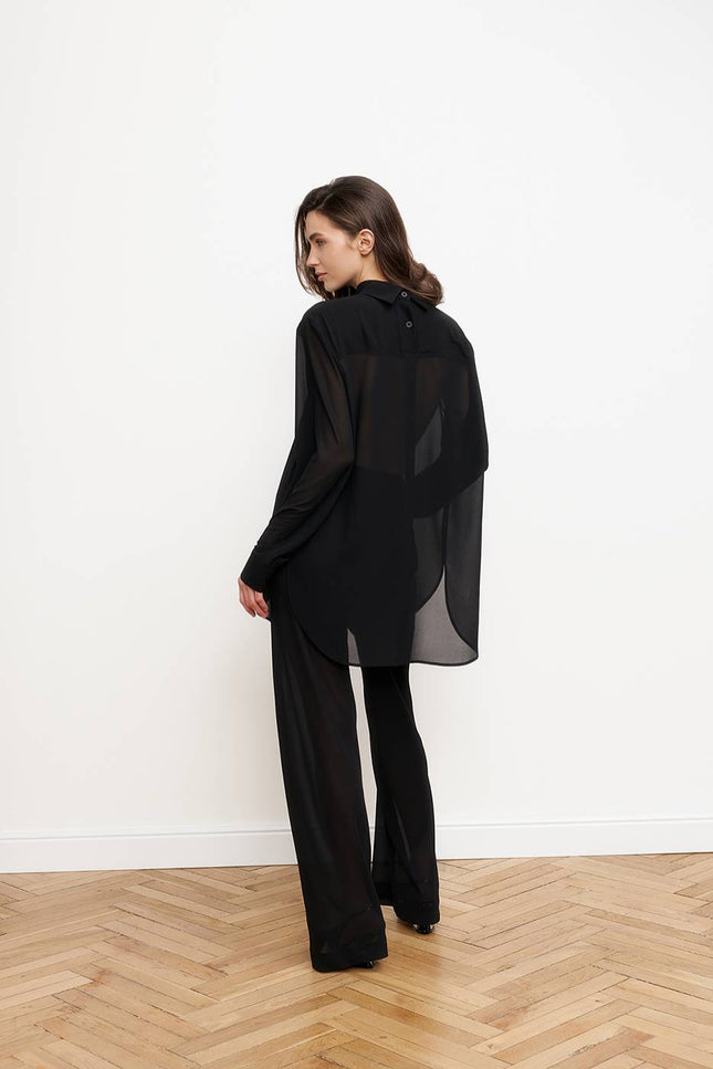 Kolosova | BLACK CHIFFON TROUSERS