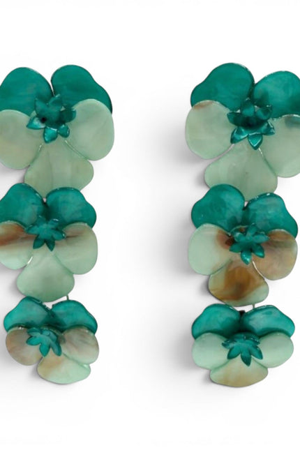 Meadow Triple Teal Floral Drop Earrings
