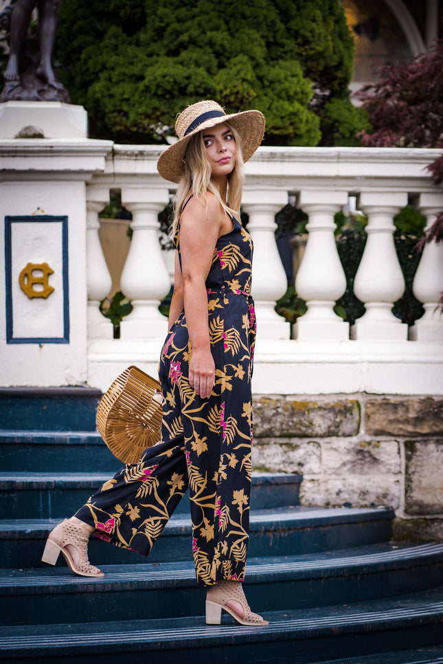 Violet Fish I Melody Jumpsuit - Mystery Gardenia Print Midnight Rose