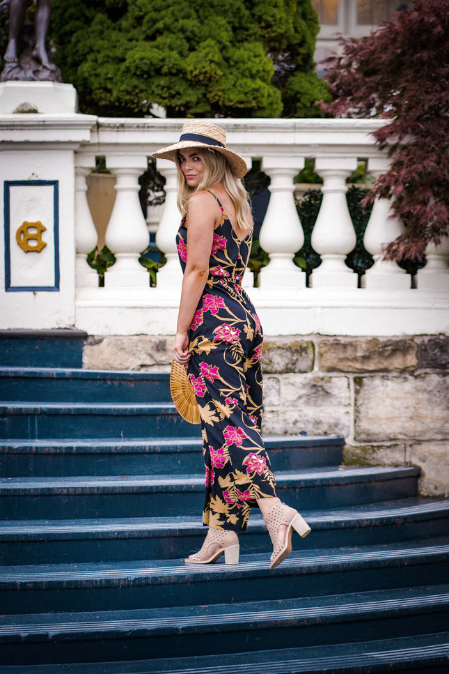 Violet Fish I Melody Jumpsuit - Mystery Gardenia Print Midnight Rose
