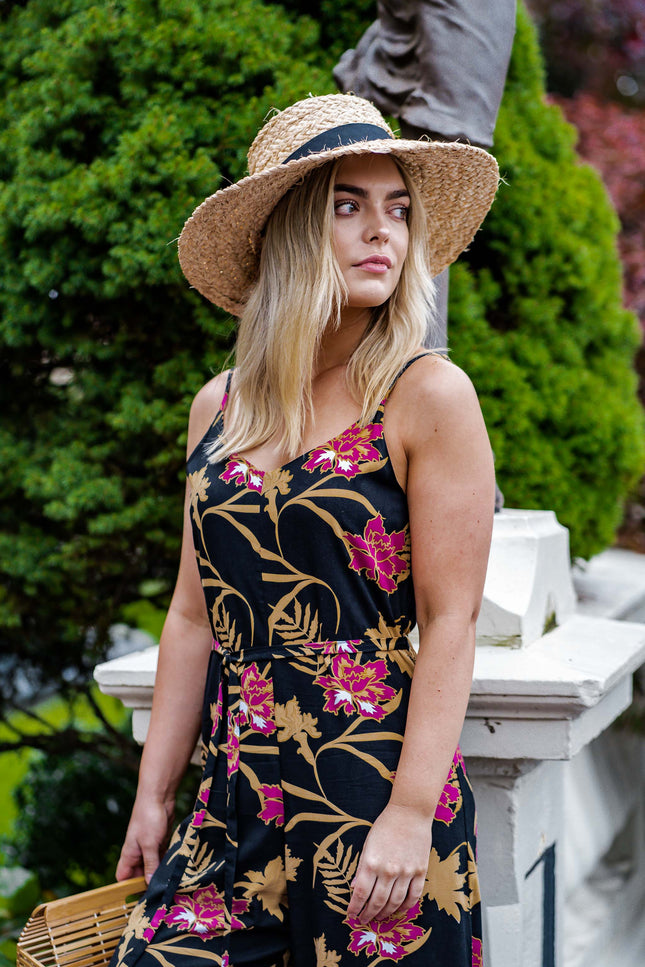 Violet Fish I Melody Jumpsuit - Mystery Gardenia Print Midnight Rose