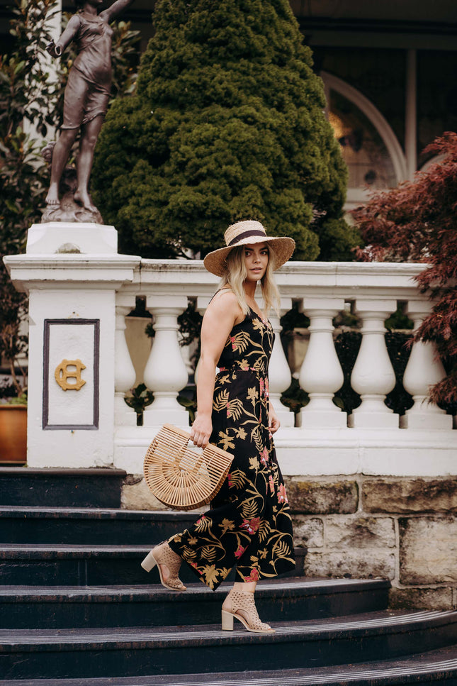 Violet Fish I Melody Jumpsuit - Mystery Gardenia Print Midnight Rose