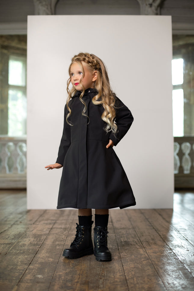Girls' Black Raincoat with Hood