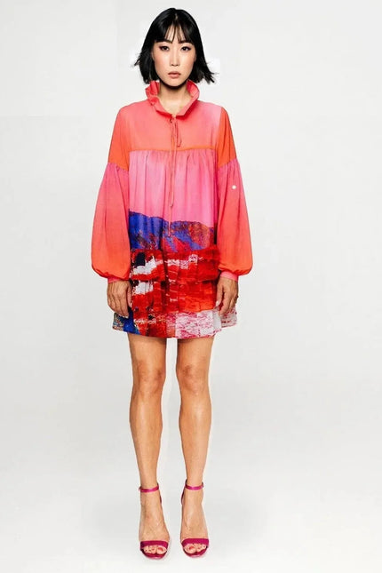 Mini Dress - Red Blue Landscape