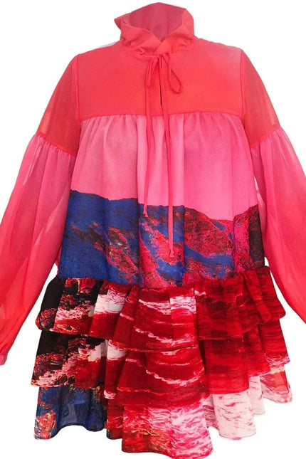 Mini Dress - Red Blue Landscape