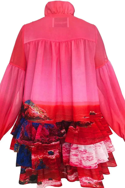 Mini Dress - Red Blue Landscape