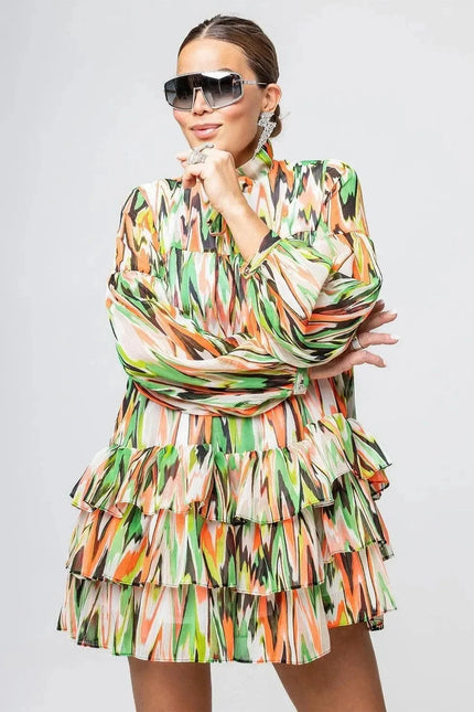Mini Dress - Zigzag Green Orange