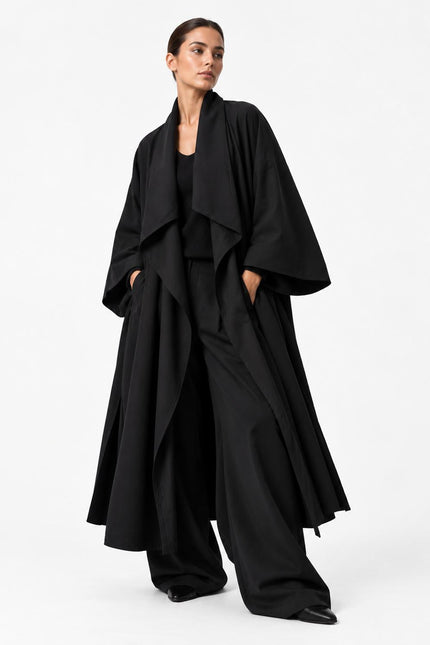 Oversized Graphic Kimono Coat – Black