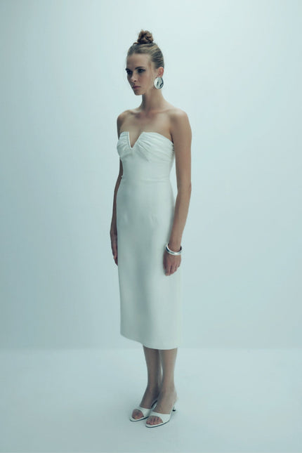Nazli Ceren | Miora Crepe Midi Dress in Vanilla Ice
