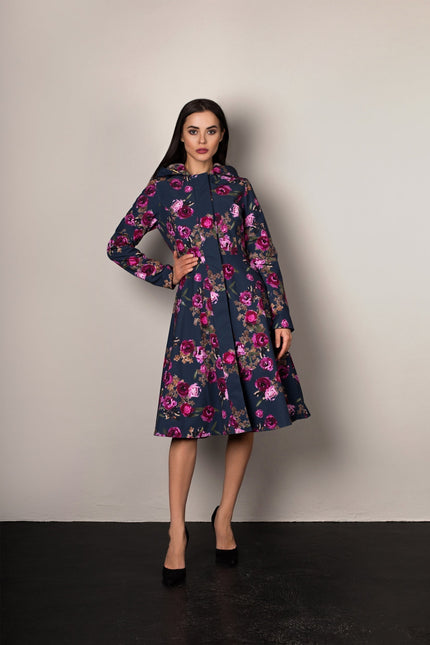 Full body shot of woman in Misty Rose coat – modern classic style with mid-length cut