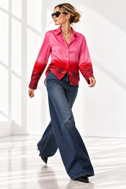 Printed Viscose Shirt – Pink Landscape