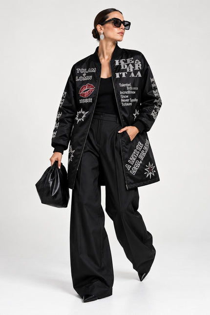 Festive Occasion Coat - Black with Swarovski Details