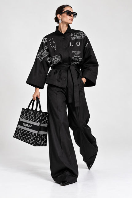 Square Boxy Jacket - Black with Swarovski Details