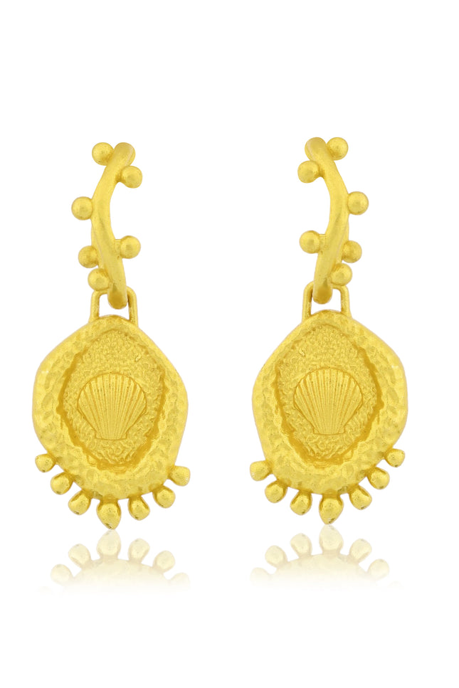 White Background shot of Gold plated Morsel Shell Earrings in 925 sterling silver By arvino