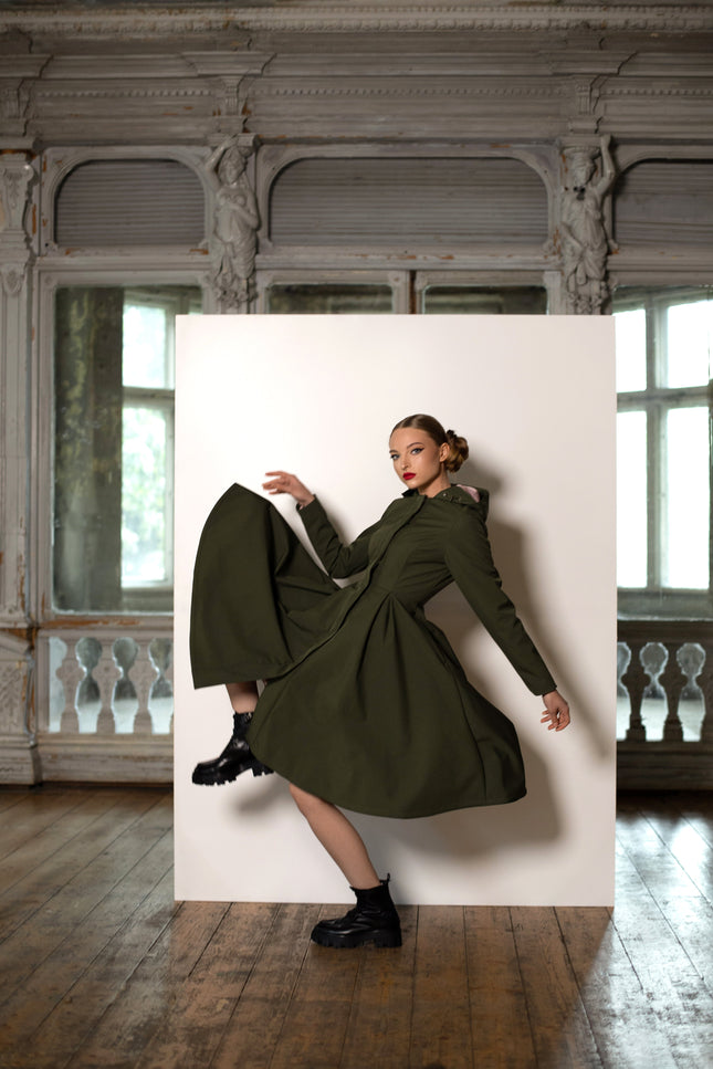 Products Khaki Green Women's Coat with Hood