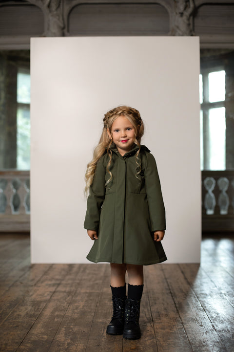 RainSisters | Girls' Khaki Green Coat with Hood 'Moss Green'